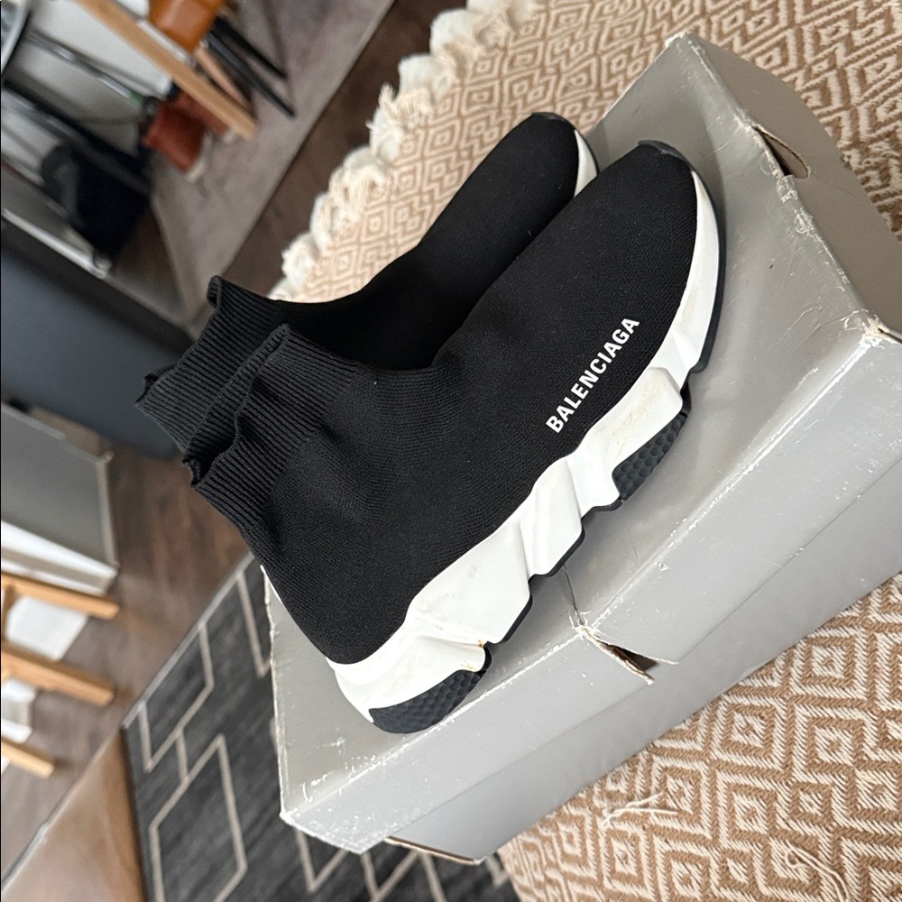 Balenciaga Women's Black and White Sock Sneakers - Picture 4 of 6